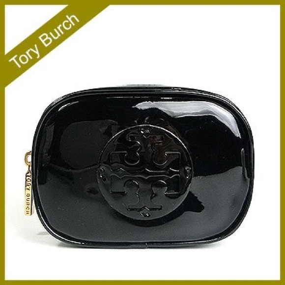 Tory Burch Handbags - 7/9HP TORY BURCH PATENT BLACK MEDIUM COSMETIC CASE